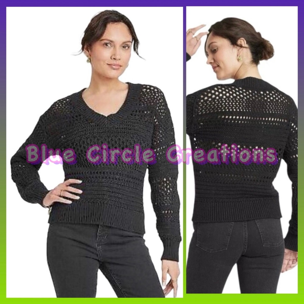 Universal Thread Open Work Knit Sweater V-Neck Black
•Size XL